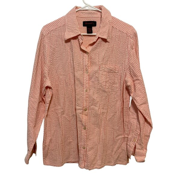 Denim & Co. Womens Pink & White Striped Button-Up Shirt Medium - Picture 1 of 5